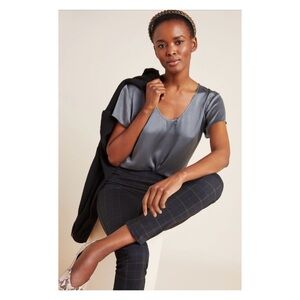 NWOT Anthropologie Lucy 100% Silk Tee Top in Pewter  Size XS